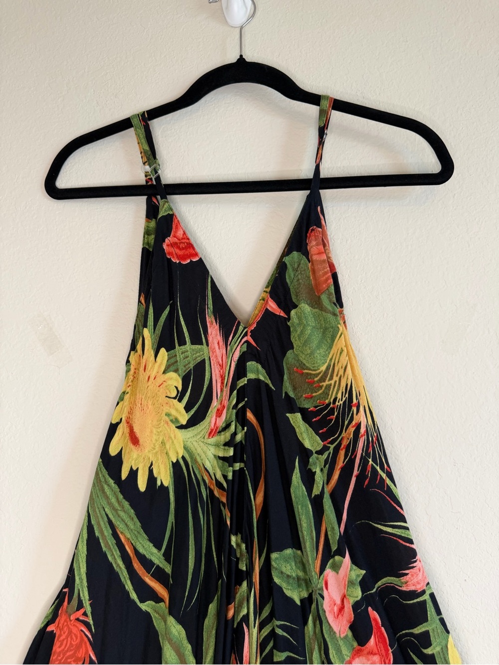 World Market Boho Black Tropical Print Jumpsuit with Yellow & Green Accents - Picture 3 of 12